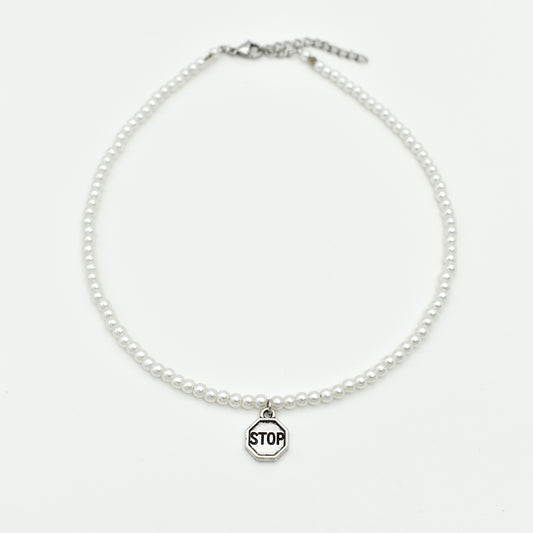 Stop Sign Pearl Necklace