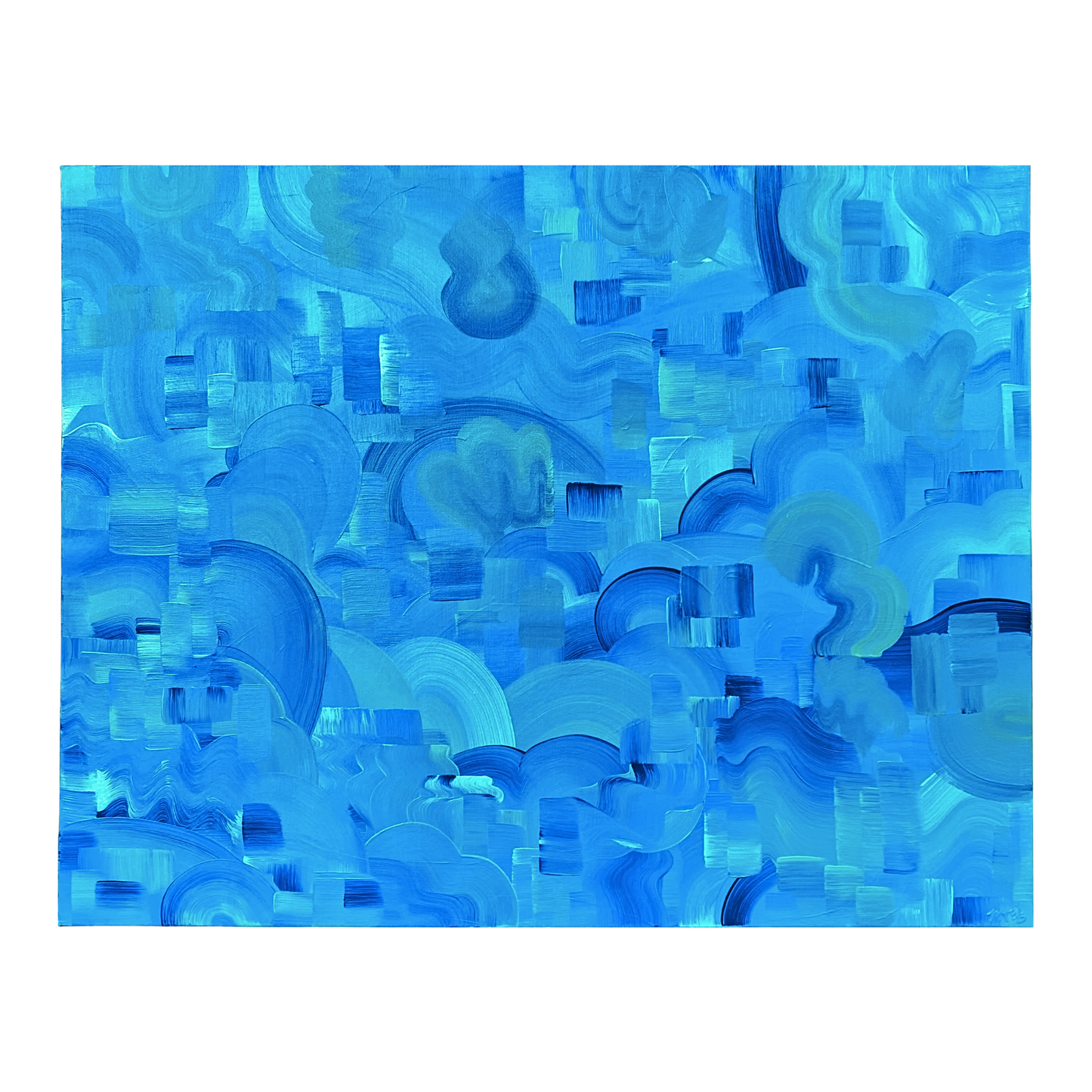 Abstract blue design with geometric shapes on a white background