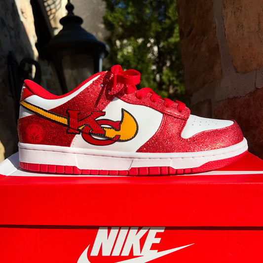 Tammy Reid's Custom Glitter Chiefs Dunks