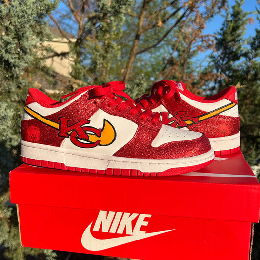 Tammy Reid's Custom Glitter Chiefs Dunks