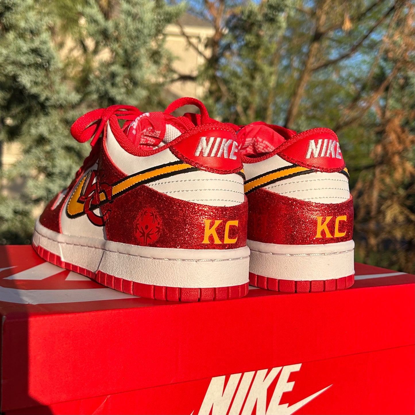 Tammy Reid's Custom Glitter Chiefs Dunks