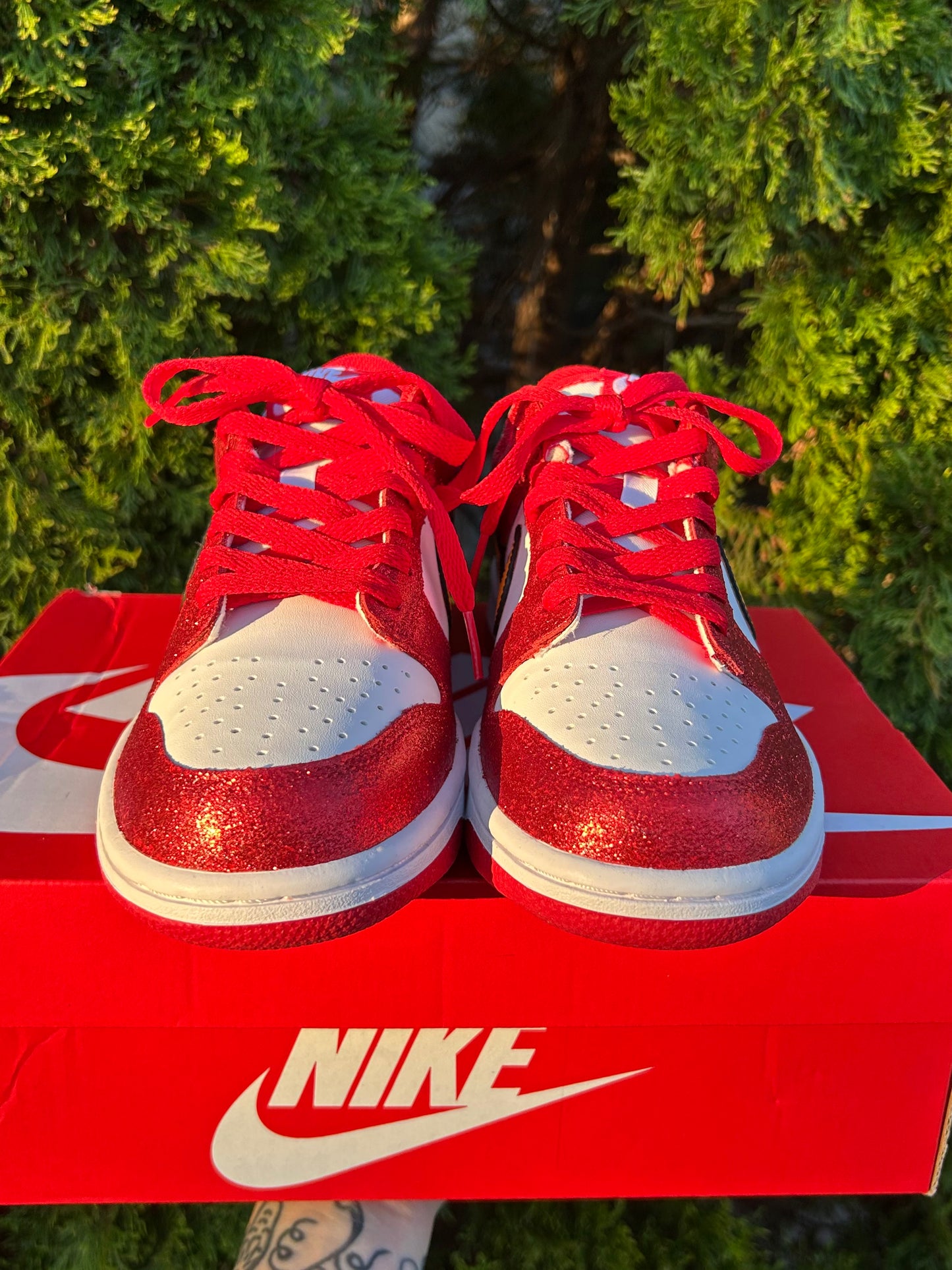 Tammy Reid's Custom Glitter Chiefs Dunks