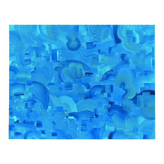 Abstract blue design with geometric shapes on a white background