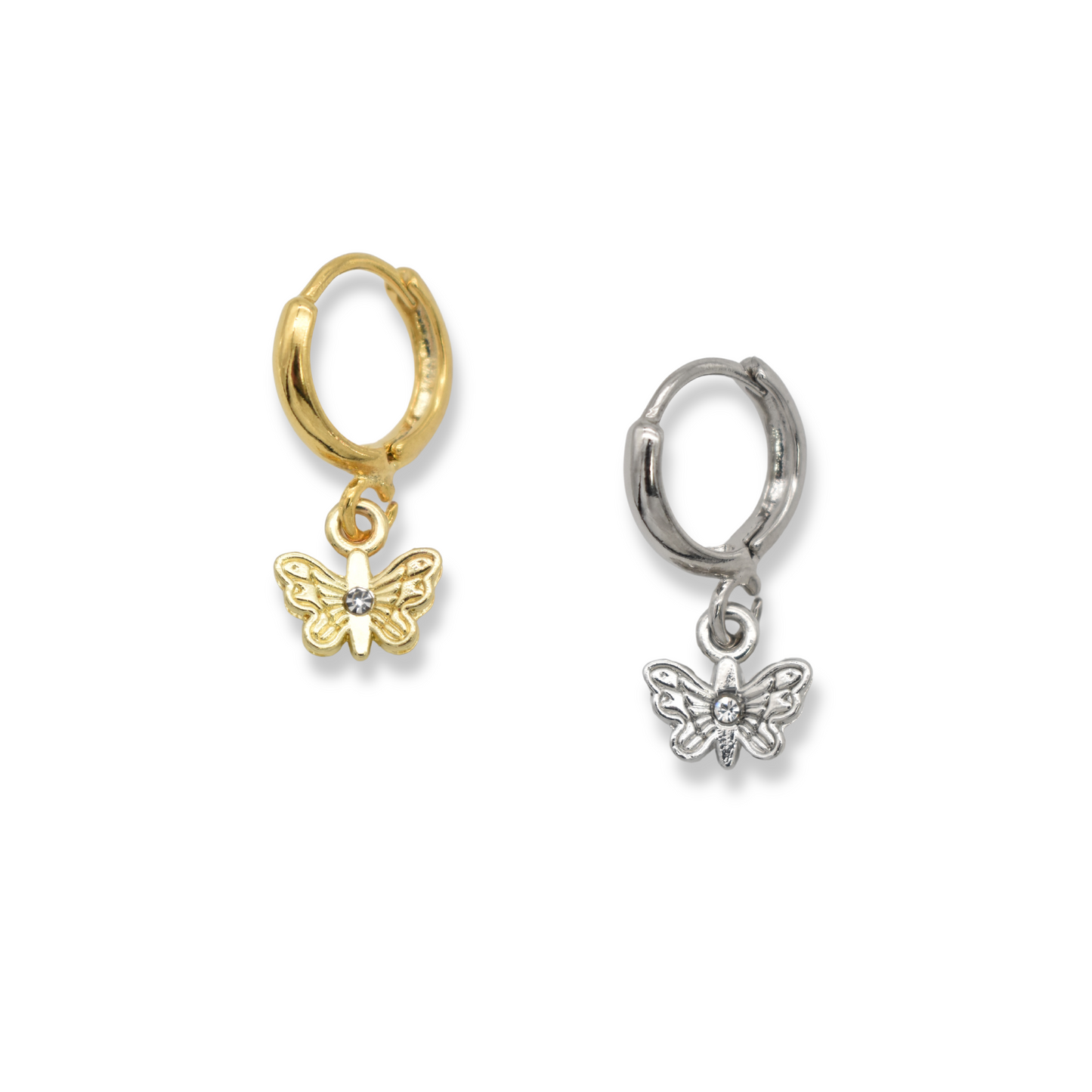 Tiny Rhinestone Butterfly Huggies